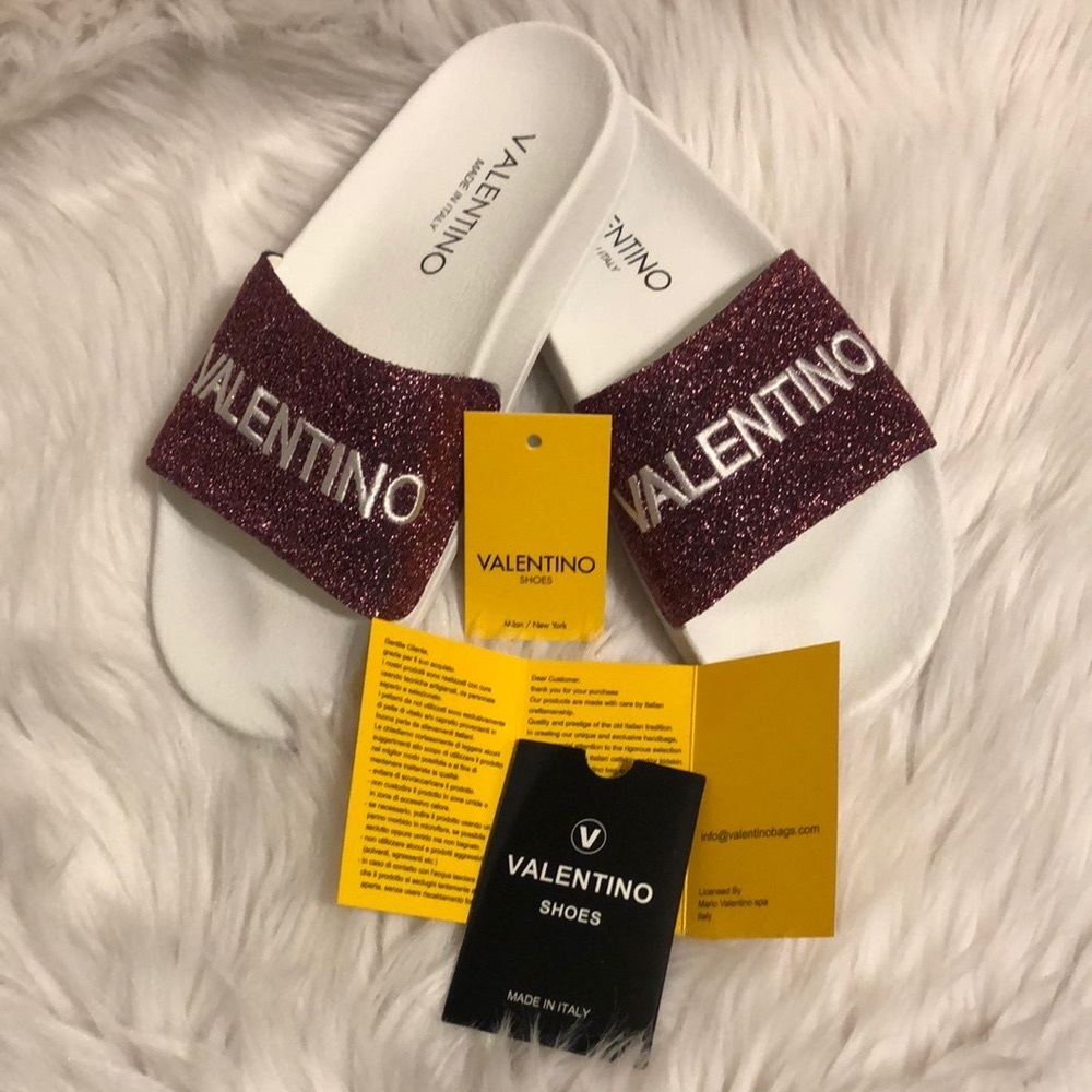 Valentino  poolside slide Glitter pink and black(Auth) ONLY PINK AVAILABLE